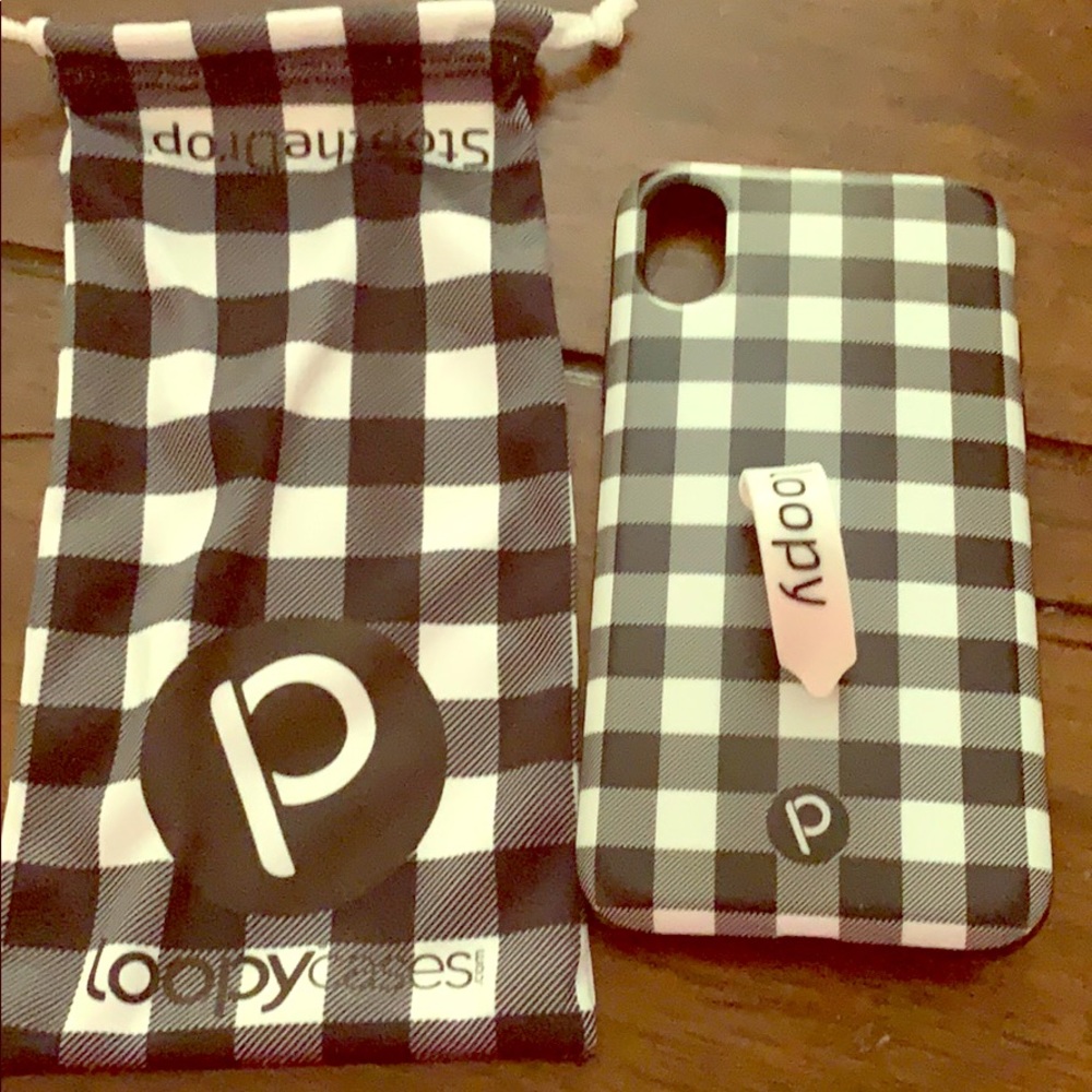 Black and white plaid loopy case for iPhone X/XS